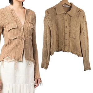 Free People Spring Summer Unique Linen Cotton Distressed Cardigan  Size S